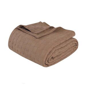 NWT Superior Basketweave All Season Cotton Blanket Taupe Brown Full / Queen